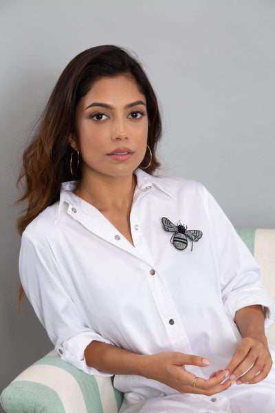 White Shirt Dress With Brooch