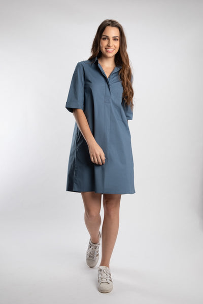 Grey Pleated Pocket Dress