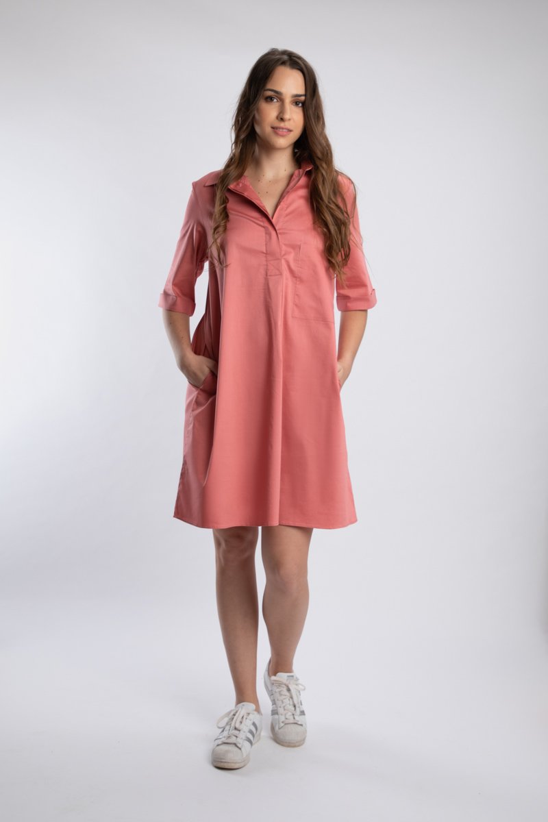 Pink Pleated Pocket Dress