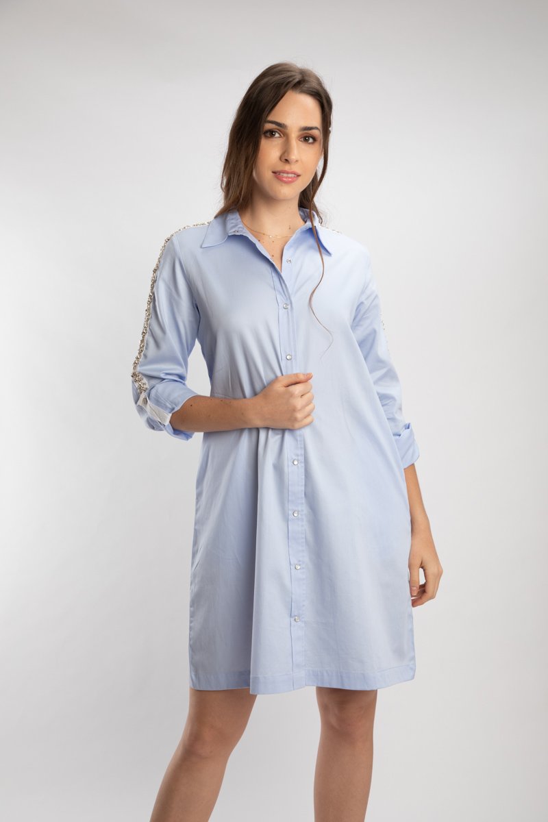 Sky Blue Swarovski Shirt Dress