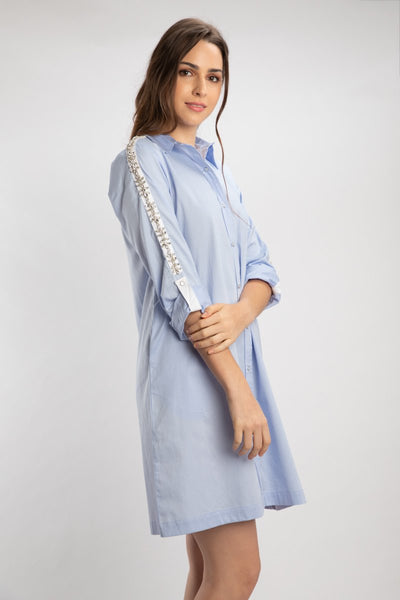 Sky Blue Swarovski Shirt Dress