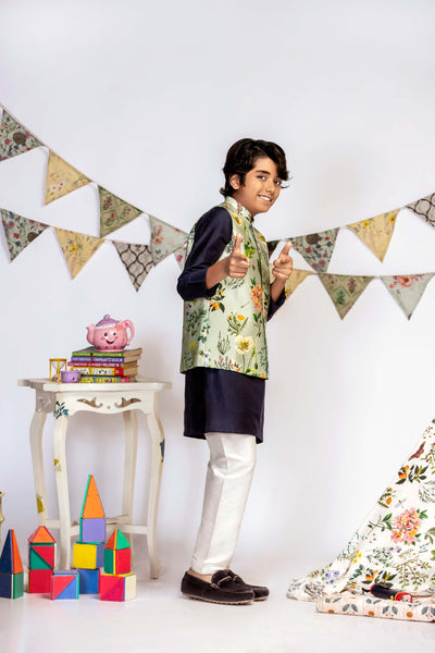 Payal Singhal kids Aqua Titli Print Bandi And Kurta Set festive kidswear online shopping melange singapore indian designer wear