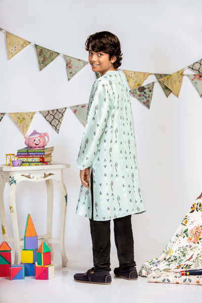 Payal Singhal Kids Blue Fish Print Silk Kurta Set festive kidswear online shopping melange singapore indian designer wear