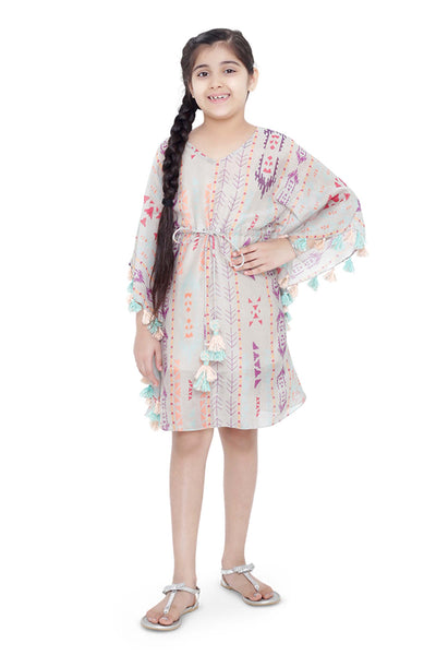 Payal singhal kids Grey Ikat Stripe Print Silkmul Kaftan girls day kidswear online shopping melange singapore indian designer wear