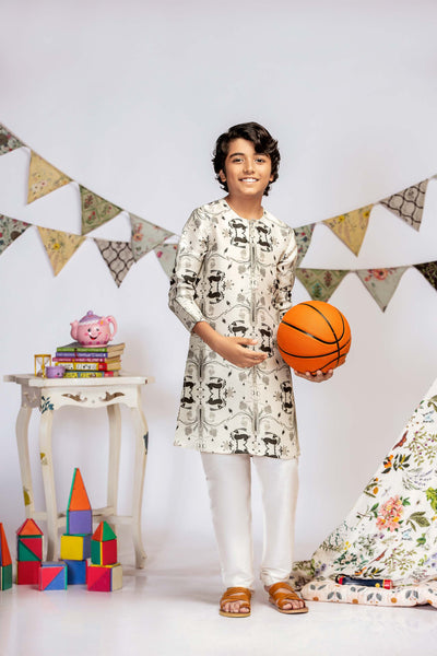 Payal Singhal Kids Stone Khargosh Print Silk Kurta Set festive kidswear online shopping melange singapore indian designer wear