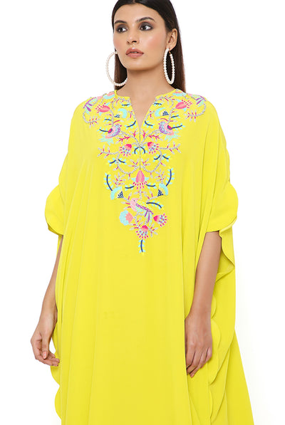 payal singhal Lime Crepe Embroidered Scalloped Kaftan online shopping melange singapore indian designer wear