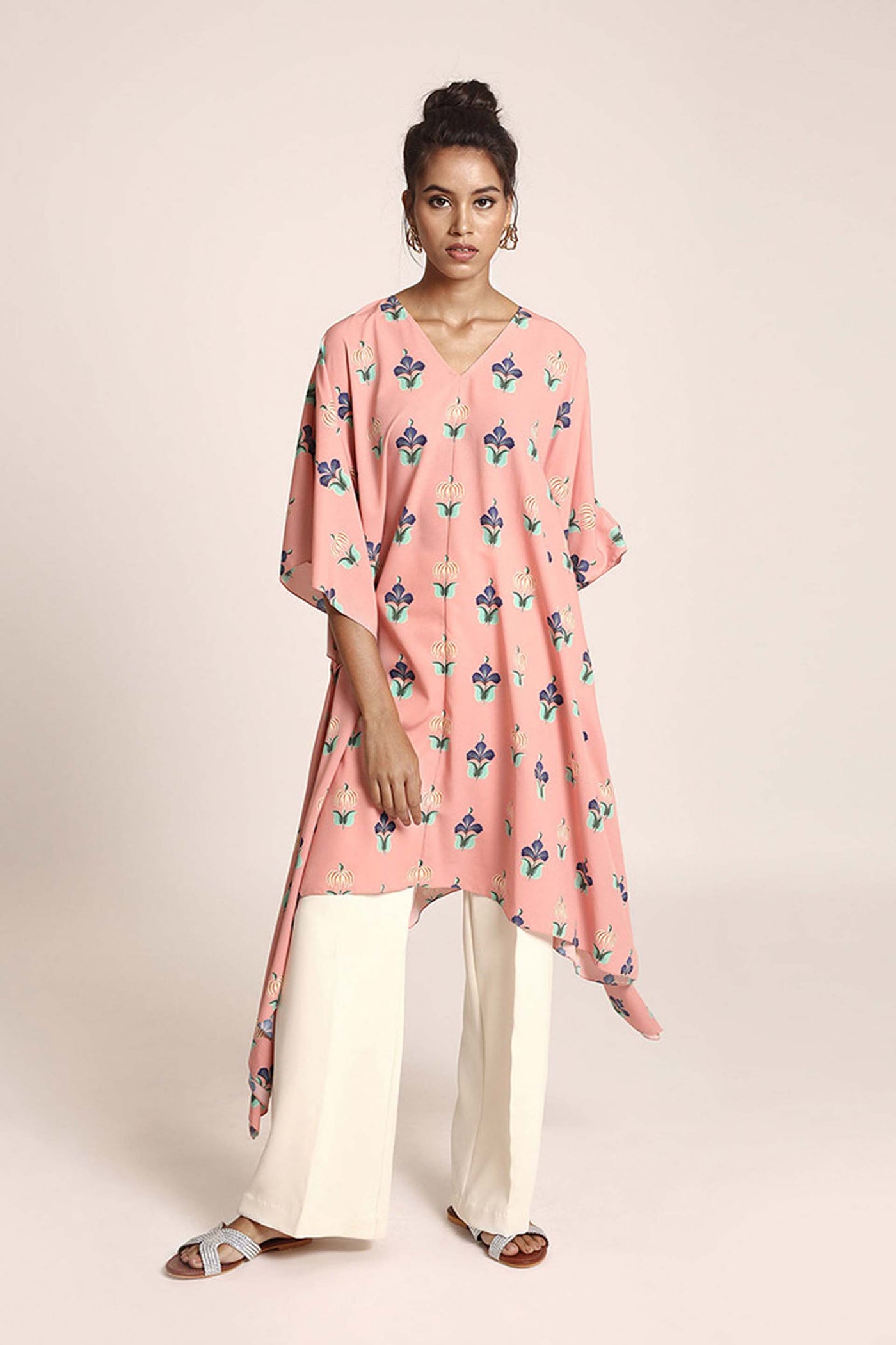 PayaL Singhal Pink Colour Printed Art Crepe Kaftan pink ndian designer wear online shopping melange singapore