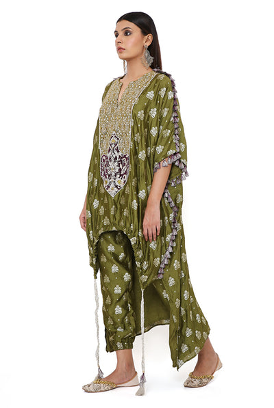 payal singhal Olive Banarasi High Low Kurta With Jogger Pants festive indian designer wear online shopping melange singapore green