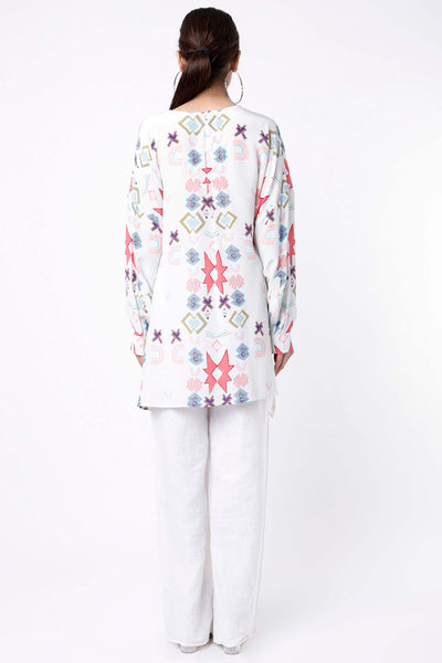 PayaL Singhal White Small Ikat Star Print Crepe Shirt Tunic white indian designer wear online shopping melange singapore