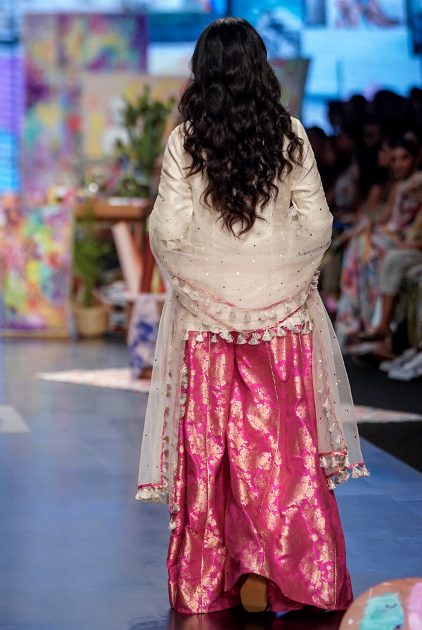 payal singhal Amaya Off White Abla Silk Embroidered Kurta With Hot Pink Brocade Sharara And Off White Dupatta festive indian designer wear online shopping melange singapore