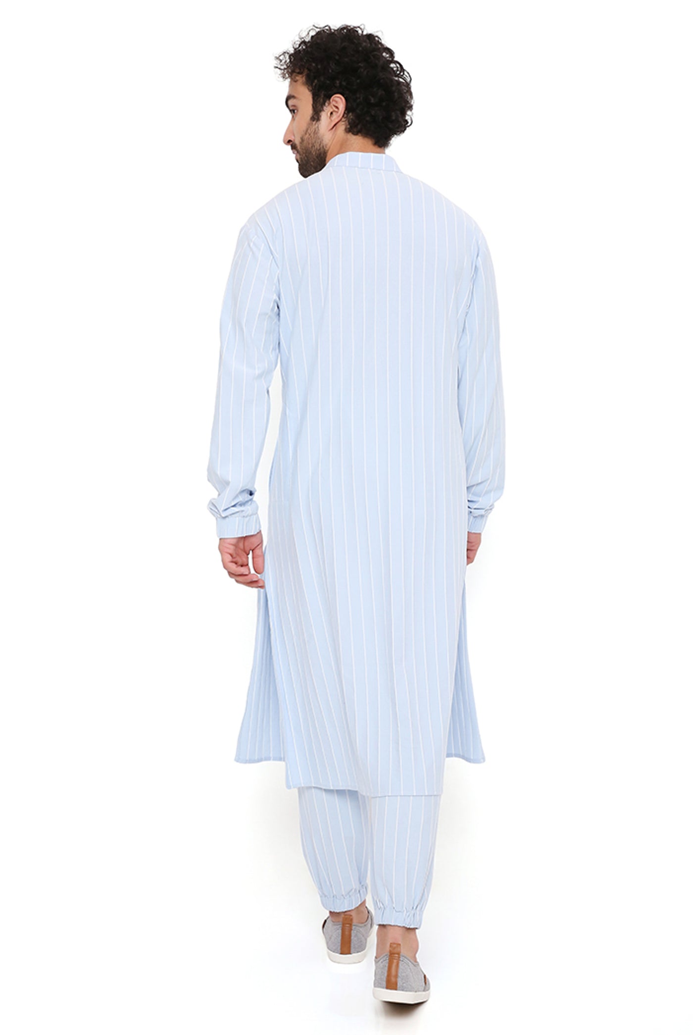 Payal singhal menswear Aqua Blue Lycra Stripe Bomber Kurta With Jogger Pants festive indian designer wear online shopping melange singapore