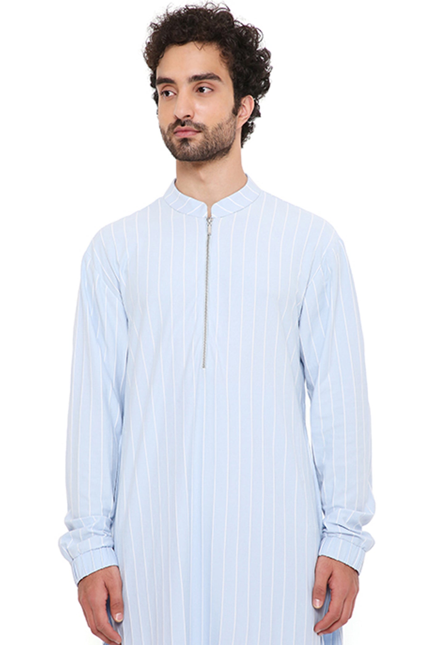 Payal singhal menswear Aqua Blue Lycra Stripe Bomber Kurta With Jogger Pants festive indian designer wear online shopping melange singapore