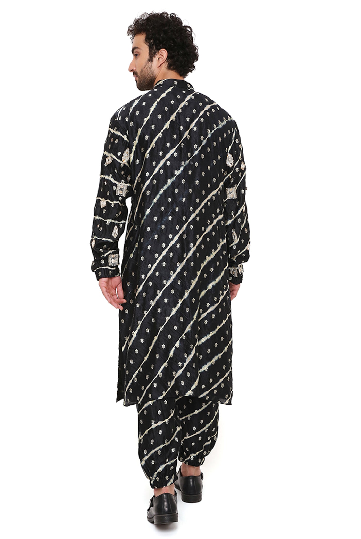 payal singhal menswear Black Bandhani Silk Leheriya Embroidered Kurta And Jogger Pant festive indian designer wear online shopping melange singapore