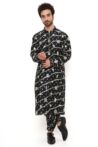 payal singhal menswear Black Bandhani Silk Leheriya Embroidered Kurta And Jogger Pant festive indian designer wear online shopping melange singapore