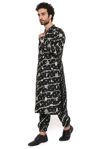 payal singhal menswear Black Bandhani Silk Leheriya Embroidered Kurta And Jogger Pant festive indian designer wear online shopping melange singapore