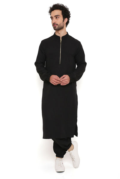 Payal singhal menswear Black Soft Linen Bomber Kurta With Jogger Pants festive indian designer wear online shopping melange singapore