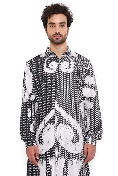 Payal singhal menswear Black And White Uzbek Print Dupion Silk Bomber Kurta Set festive indian designer wear online shopping melange singapore