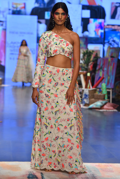 payal singhal Elsa Stone Georgette Embroidered Top And Skirt festive indian designer wear online shopping melange singapore