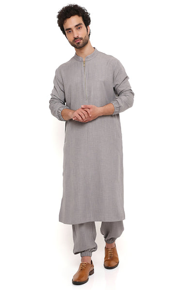 Payal singhal menswear Grey Soft Linen Bomber Kurta With Jogger Pants festive indian designer wear online shopping melange singapore