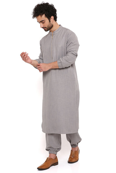 Payal singhal menswear Grey Soft Linen Bomber Kurta With Jogger Pants festive indian designer wear online shopping melange singapore
