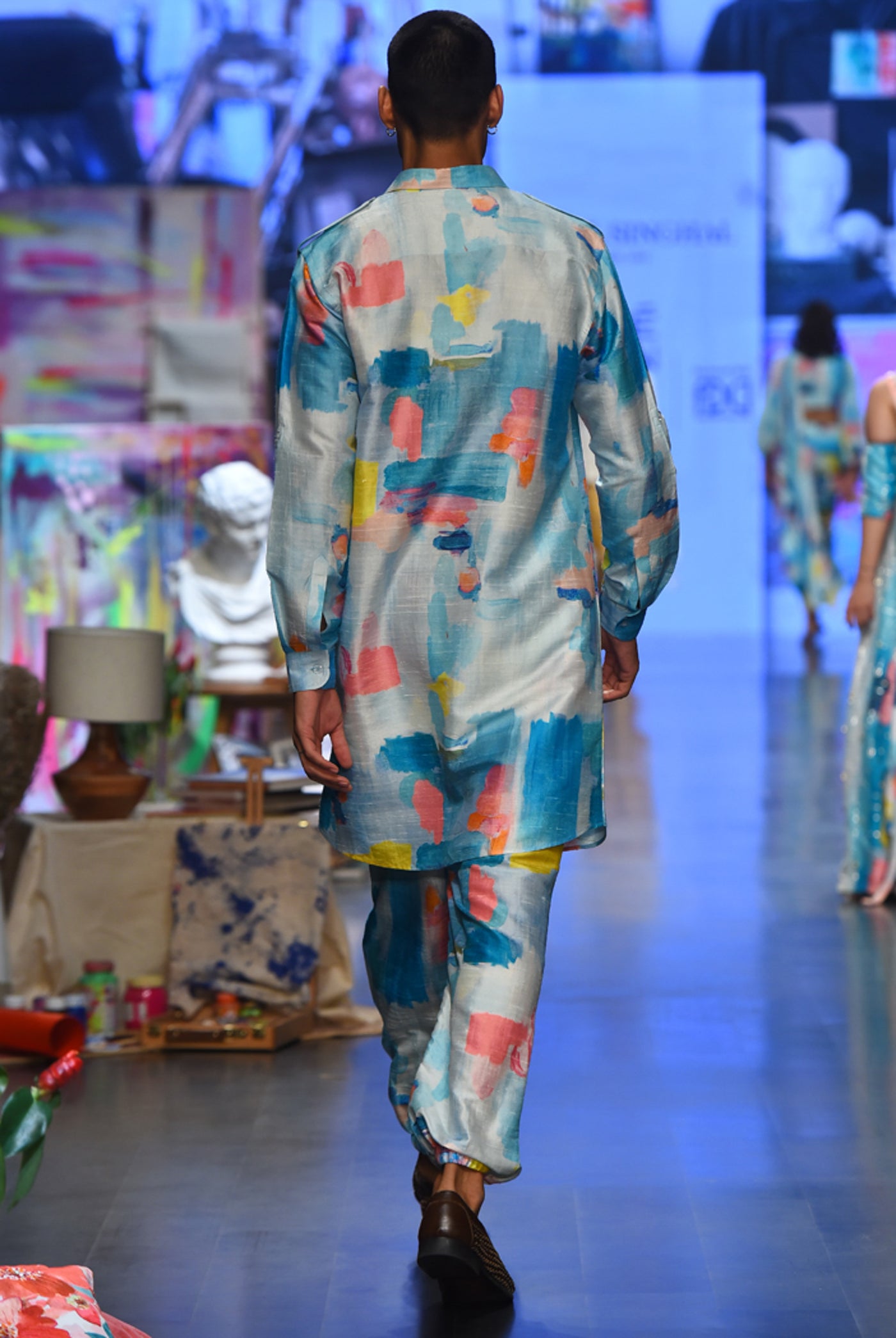 Payal singhal menswear Gustav Painterly Print Dupion Silk Pathani Kurta With Jogger Pants festive indian designer wear online shopping melange singapore