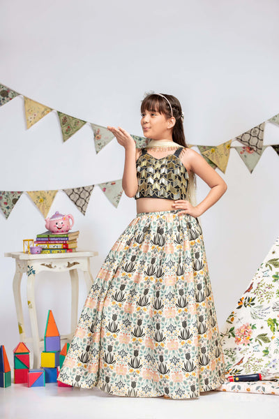 Payal singhal kids Black Embroidered Choli And Lehenga Set festive kidswear online shopping melange singapore indian designer wear