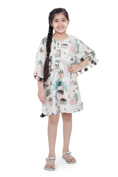 Payal singhal kids Cafe Morroco Printed Silkmul Kaftan white girls day kidswear online shopping melange singapore indian designer