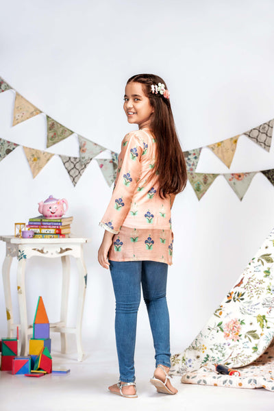 Payal singhal kids Coral Neela Butta Print Silkmul Tunic girls festive kidswear online shopping melange singapore indian designer wear