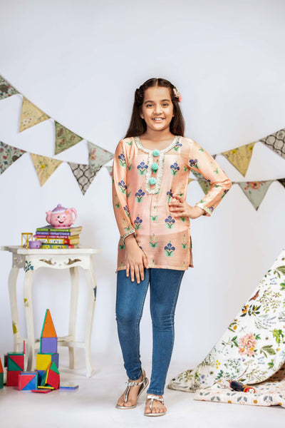 Payal singhal kids Coral Neela Butta Print Silkmul Tunic girls festive kidswear online shopping melange singapore indian designer wear