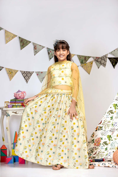 Payal singhal kids Cream Green House Print Lehenga And Choli Set festive kidswear yellow online shopping melange singapore indian designer wear