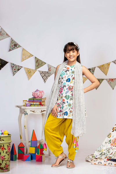 Payal singhal kids Cream Sahiba Print Kurta Set festive kidswear cream green online shopping melange singapore indian designer wear