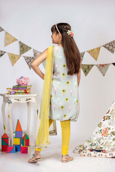 Payal singhal kids Grey Meadow Print Crepe Kurta Set yellow festive kidswear online shopping melange singapore indian designer wear