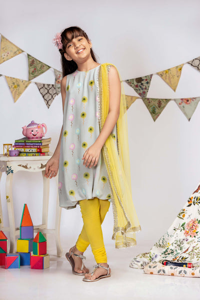 Payal singhal kids Grey Meadow Print Crepe Kurta Set yellow festive kidswear online shopping melange singapore indian designer wear