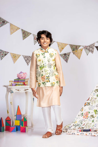 Payal singhal kids Ivory Titli Print Silkmul Bandi And Kurta Set festive kidswear ivory blush online shopping melange singapore indian designer wear