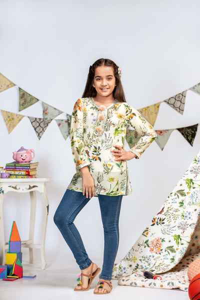 Payal singhal kids Ivory Titli Print Silkmul Tunic girls festive kidswear online shopping melange singapore indian designer wear