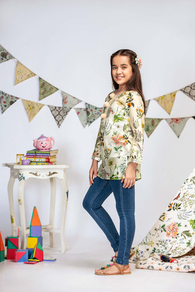 Payal singhal kids Ivory Titli Print Silkmul Tunic girls festive kidswear online shopping melange singapore indian designer wear