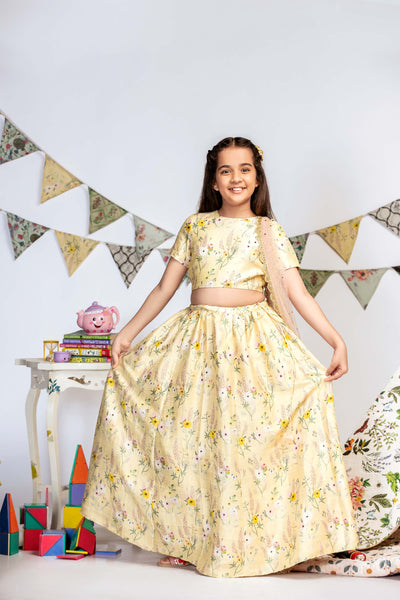 Payal singhal kids Garden Print Silk Choli And Lehenga Set festive kidswear online shopping melange singapore indian designer wear
