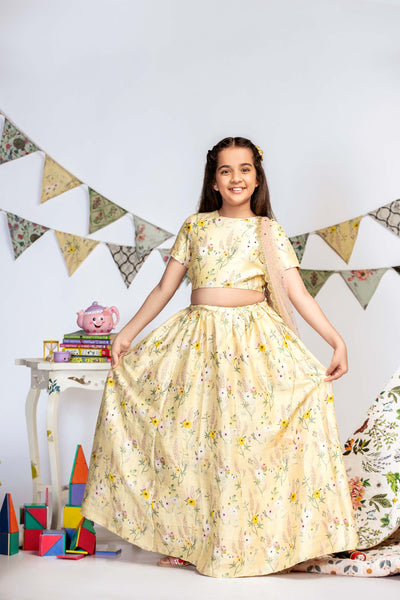 Payal singhal kids Garden Print Silk Choli And Lehenga Set festive kidswear online shopping melange singapore indian designer wear