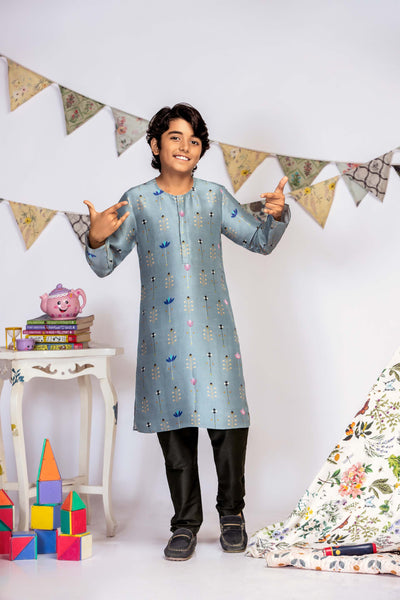 Payal Singhal Kids Geometric Lotus Print Kurta Set festive kidswear blue online shopping melange singapore indian designer wear