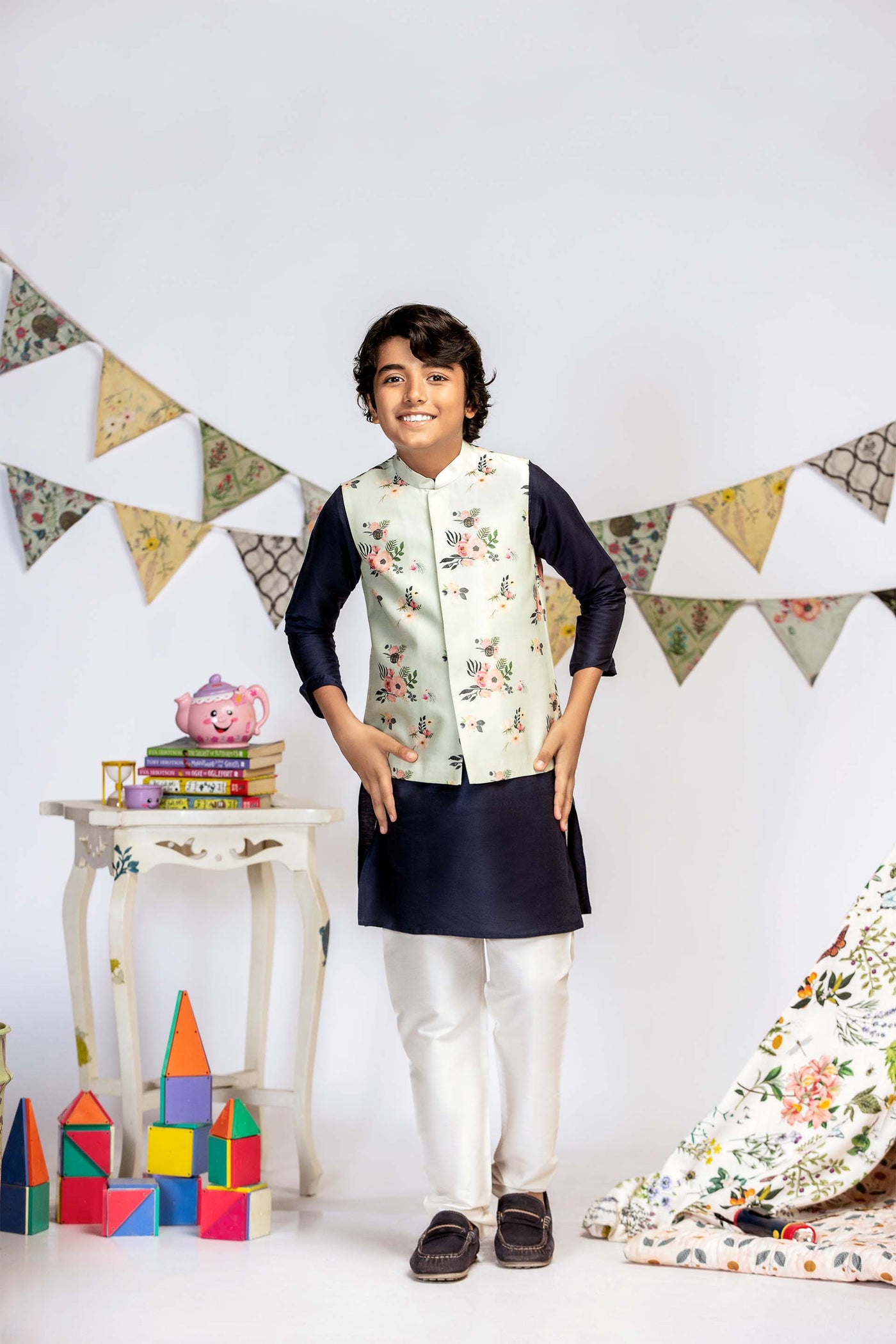 Payal Singhal kids New Gulabi Print Silkmul Bandi And Kurta Set festive kidswear online shopping melange singapore indian designer wear