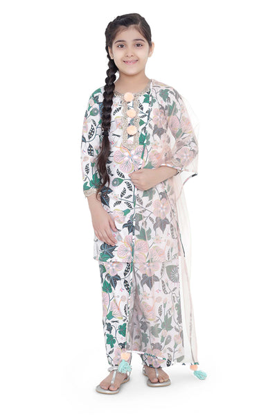 Payal singhal kids White Abutilon Print Kurta And Palazzo Set festive kidswear online shopping melange singapore indian designer wear