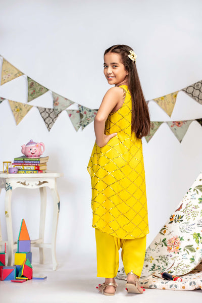 Payal singhal kids Yellow High-Low Tunic Set festive kidswear online shopping melange singapore indian designer wear
