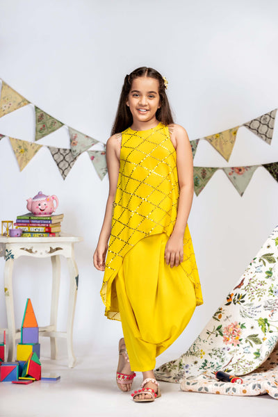 Payal singhal kids Yellow High-Low Tunic Set festive kidswear online shopping melange singapore indian designer wear