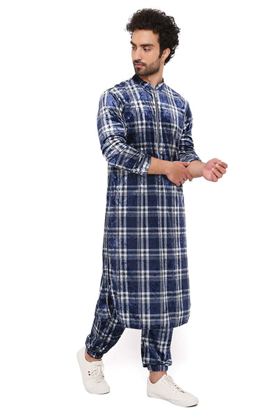 payal singhal menswear Navy And White Velvet Kurta With Jogger Pants festive indian designer wear online shopping melange singapore