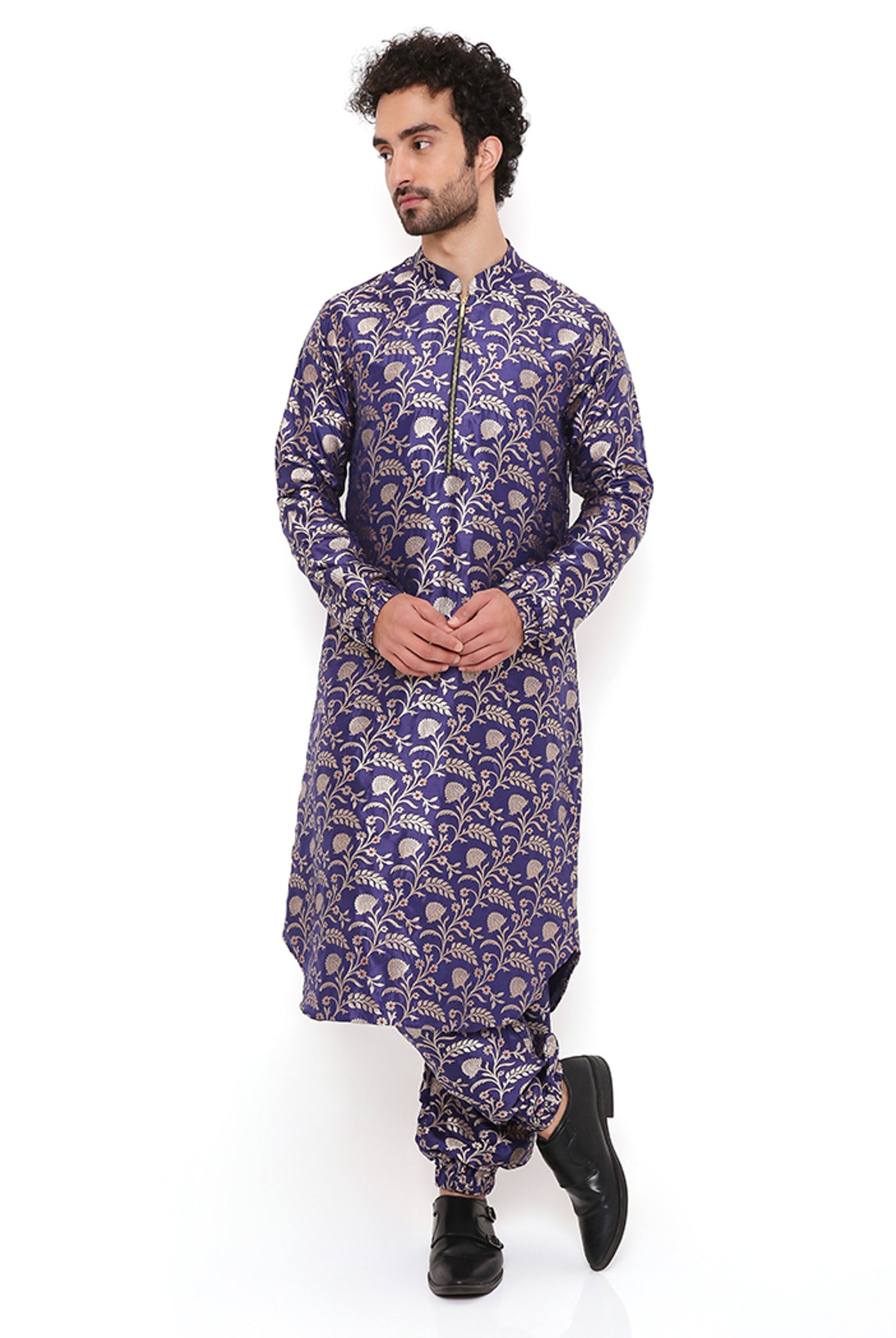 Payal Singhal menswear Navy Brocade Silk Bomber Kurta With Jogger Pants festive indian designer wear online shopping melange singapore