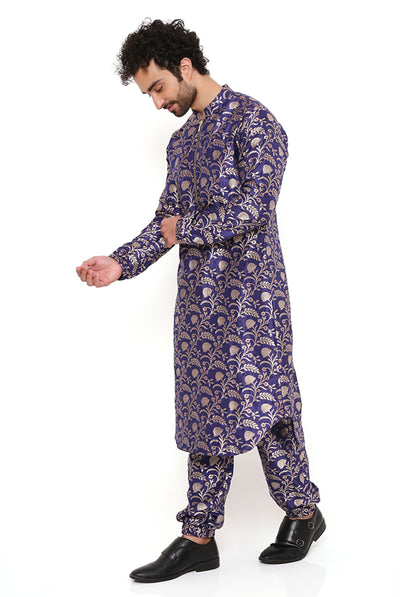 Payal Singhal menswear Navy Brocade Silk Bomber Kurta With Jogger Pants festive indian designer wear online shopping melange singapore