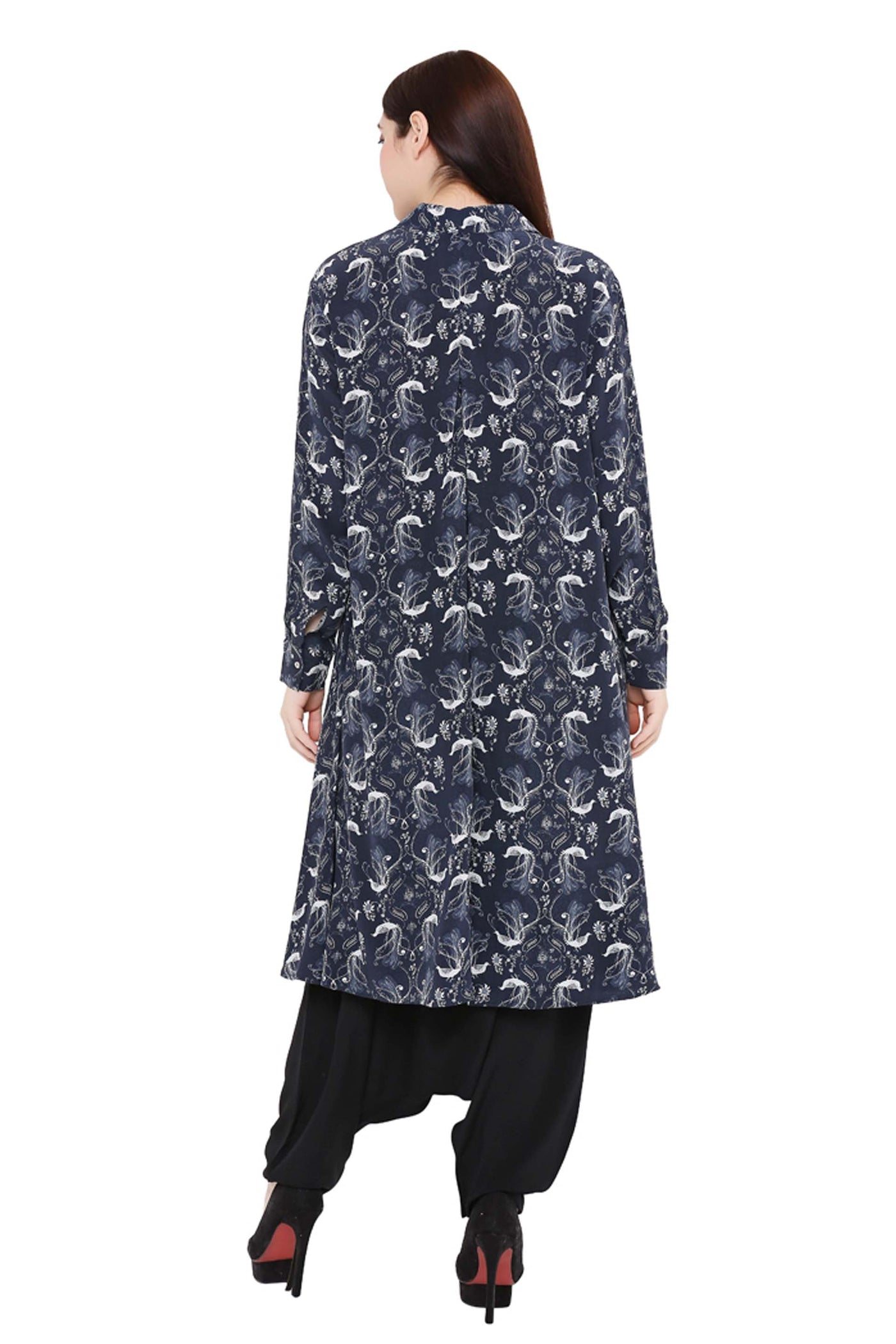 Payal Singhal Navy Colour Printed Crepe Top indian designer wear womenswear online shopping melange singapore