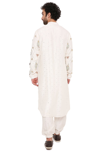 payal singhal menswear Off White Abla Silk Embroidered Bomber Kurta With Abla Silk Jogger Pants festive indian designer wear online shopping melange singapore