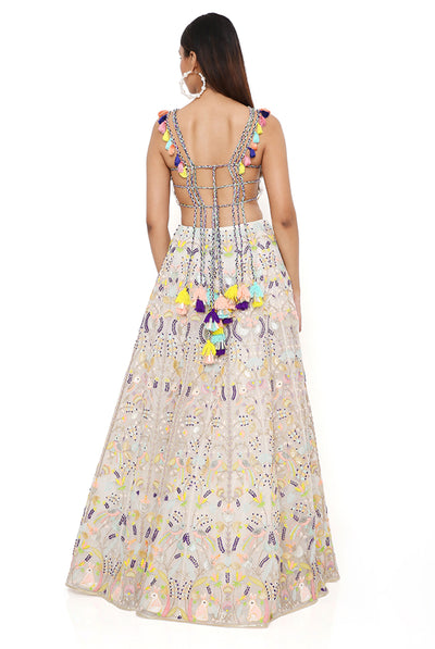 payal singhal Off White Organza Embroidered Choli And Lehenga With Mukaish Organza Dupatta online shopping melange singapore indian designer wear wedding bridal