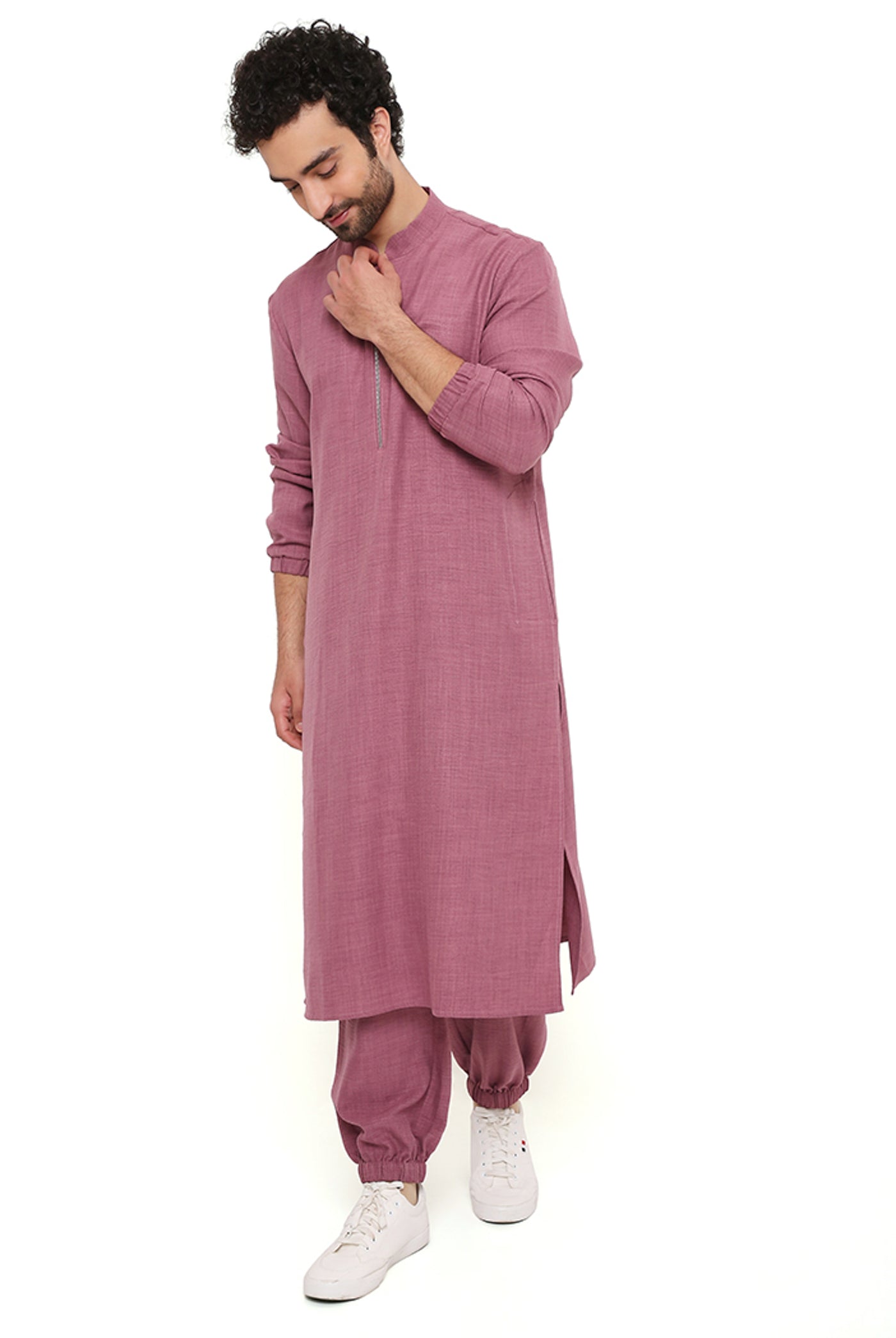 Payal singhal menswear Onion Pink Soft Linen Bomber Kurta With Jogger Pants festive indian designer wear online shopping melange singapore